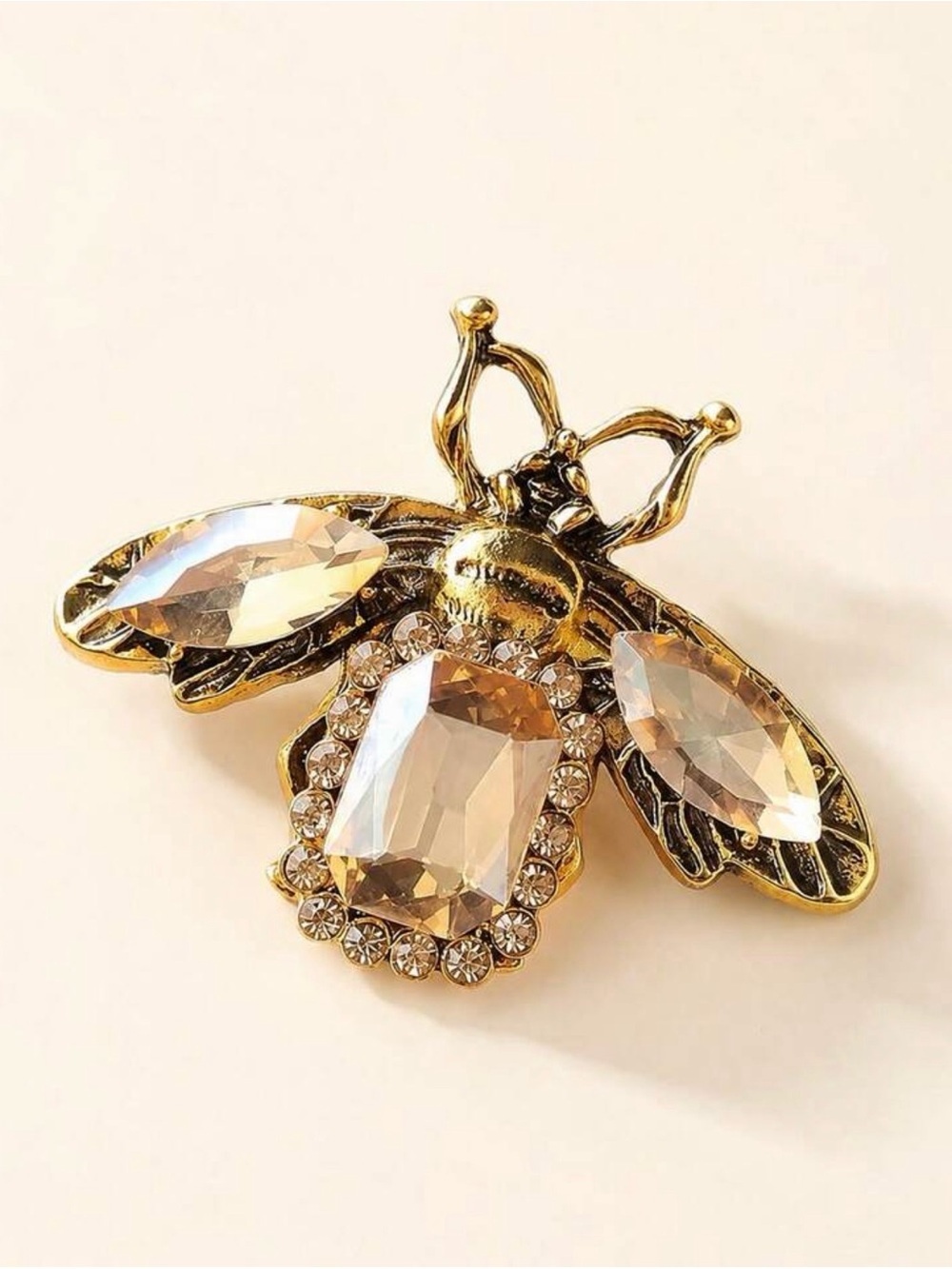 Gold Bee Crystal Brooch - Elegant Women's Jewelry - Picture 7 of 10